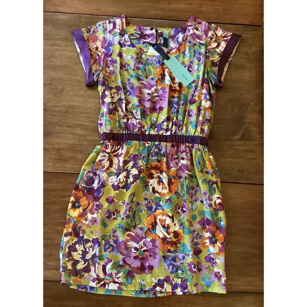 Jaloux Woman's 100% Silk Blouson Mini Dress Colorful Spring Summer Floral Medium